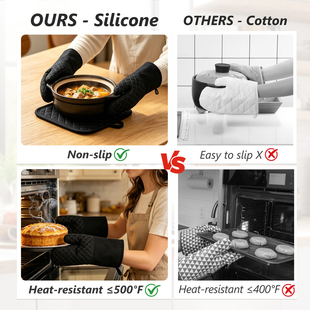 UNIWELL 6pack Oven Mitts Sets ,Kitchen Gloves and Pot holders Set Heat-Resistant Non-Slip for BBQ Baking Cooking