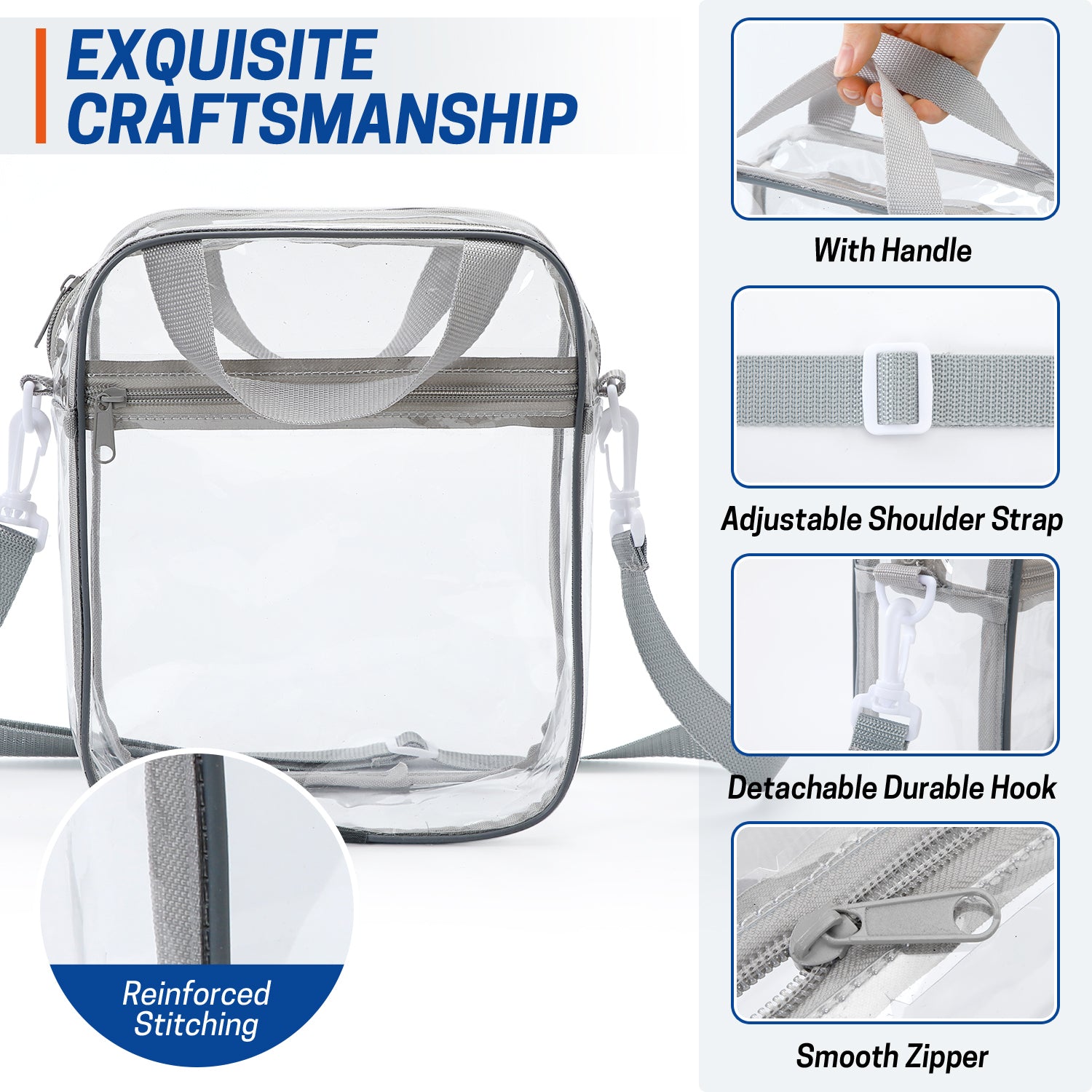 UNIWELL Clear Bag Stadium Approved, Unisex Crossbody Bag Adjustable Strap Shoulder Bags for Concerts Festival Sports Events