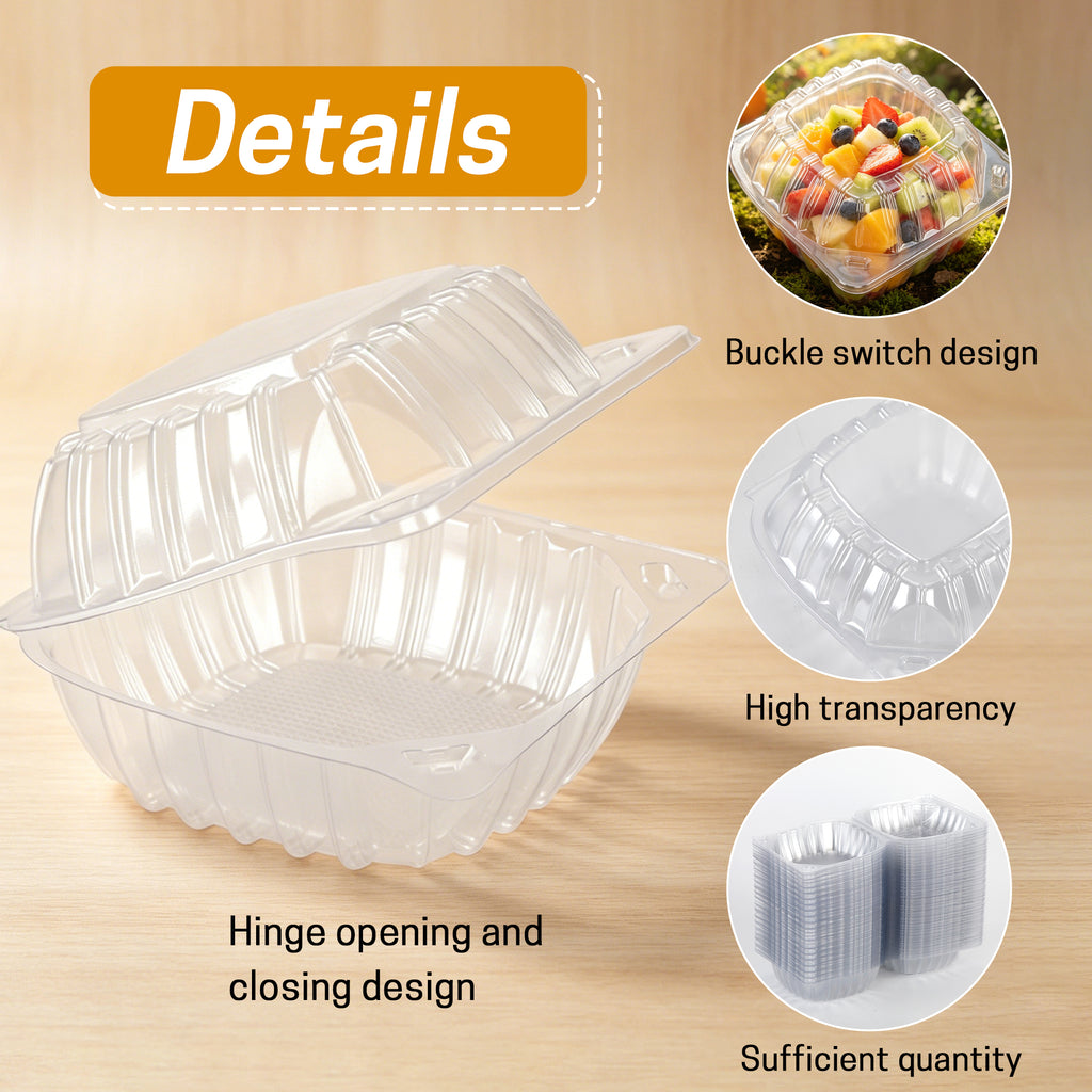UNIWELL 50/100packs 5x5 Inch Clear Plastic Food Container ,Clamshell Takeout Trays Disposable Plastic Hinged Lids Dessert Food Container for Hamburgers,Cakes,Sandwiches,Pasta,Chips