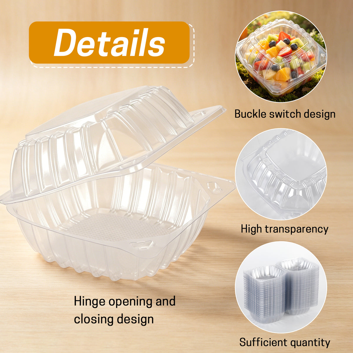 UNIWELL 50/100packs 5x5 Inch Clear Plastic Food Container ,Clamshell Takeout Trays Disposable Plastic Hinged Lids Dessert Food Container for Hamburgers,Cakes,Sandwiches,Pasta,Chips