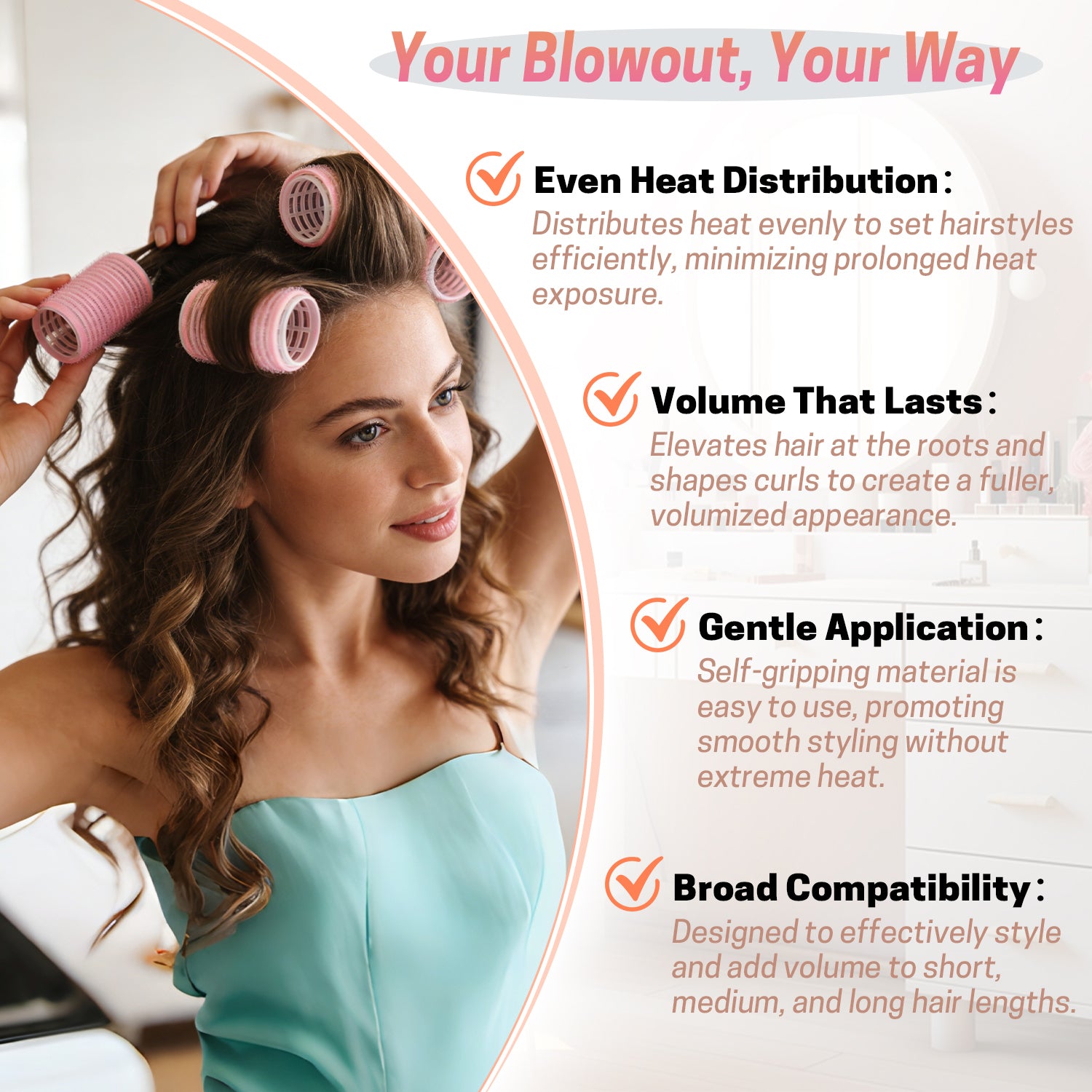 UNIWELL 52pcs Self Grip Velcro Hair Rollers, Reusable Heatless Curlers for Long Medium Short Hair, No Heat Sleep-in Salon Hairdressing Set
