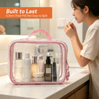 UNIWELL 2-Piece PVC Cosmetic Bags Blue Transparent  Waterproof Travel Clear Toiletry Pouch with Handle for Airport Travel