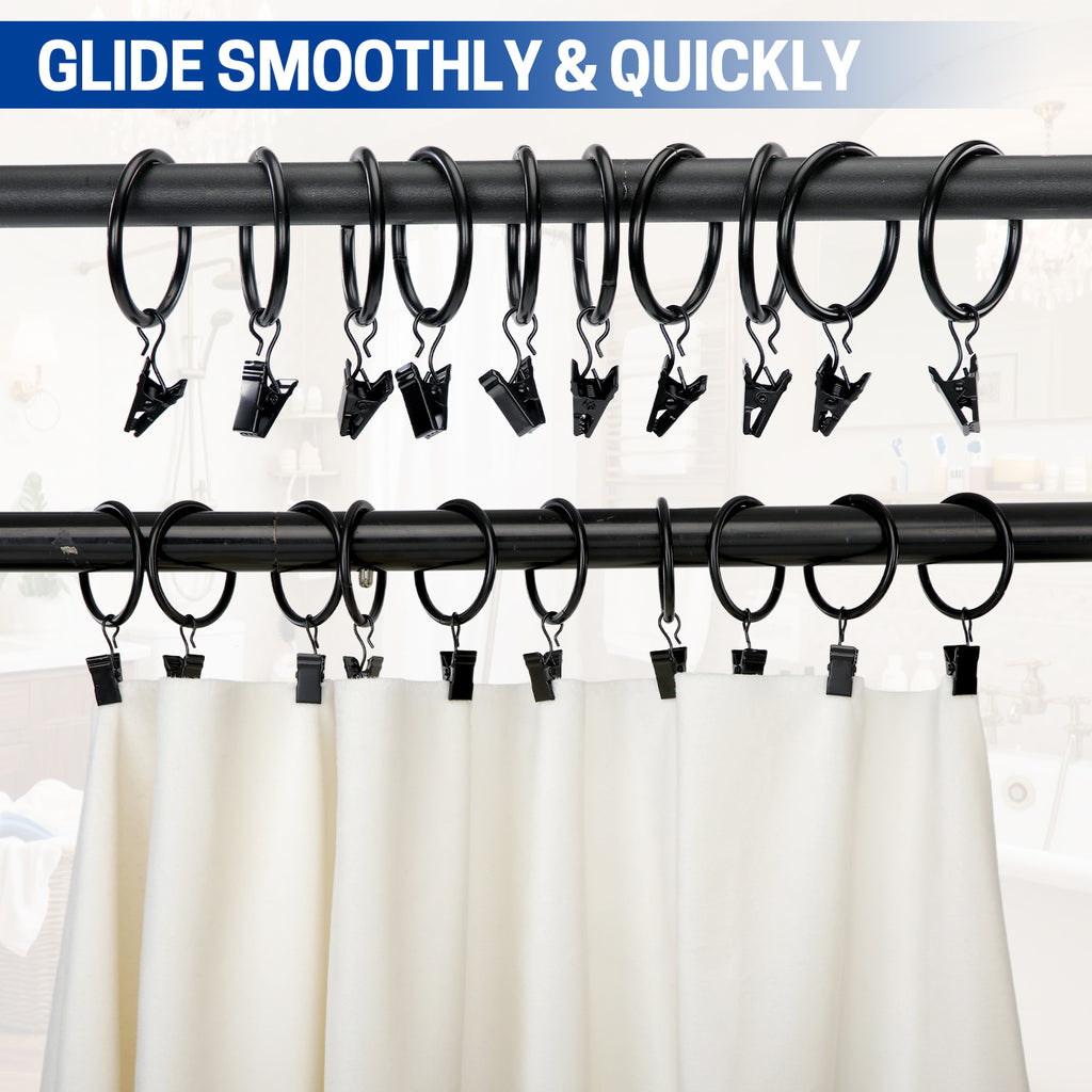 UNIWELL 20/40packs Curtain Rings with Clips, Heavy Duty Drapery Clip,Tension Rods Hooks, Polish Black Curtain Hooks Hangers