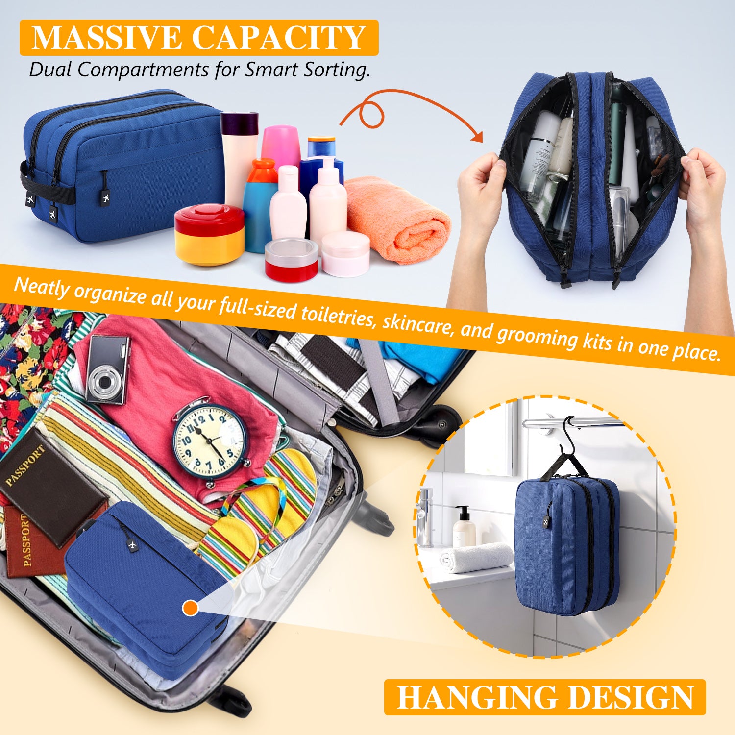 UNIWELL Toiletry Bag Travel Toiletry Organizer , Makeup & Cosmetic Bag for Women & Men Large Capacity Nylon Wash Pouch