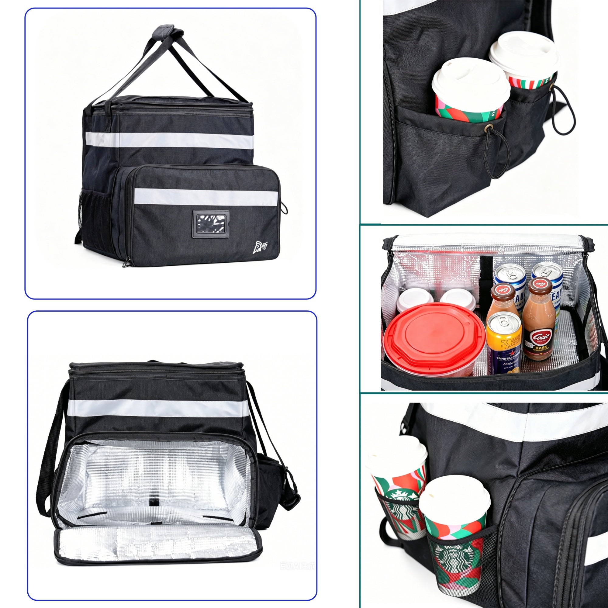 UNIWELL Insulated Food Delivery Backpack, Food Delivery Bag,Expandable Cooler & Hot Pizza Bags with Reflective Strip for Delivery,Camping & Beach