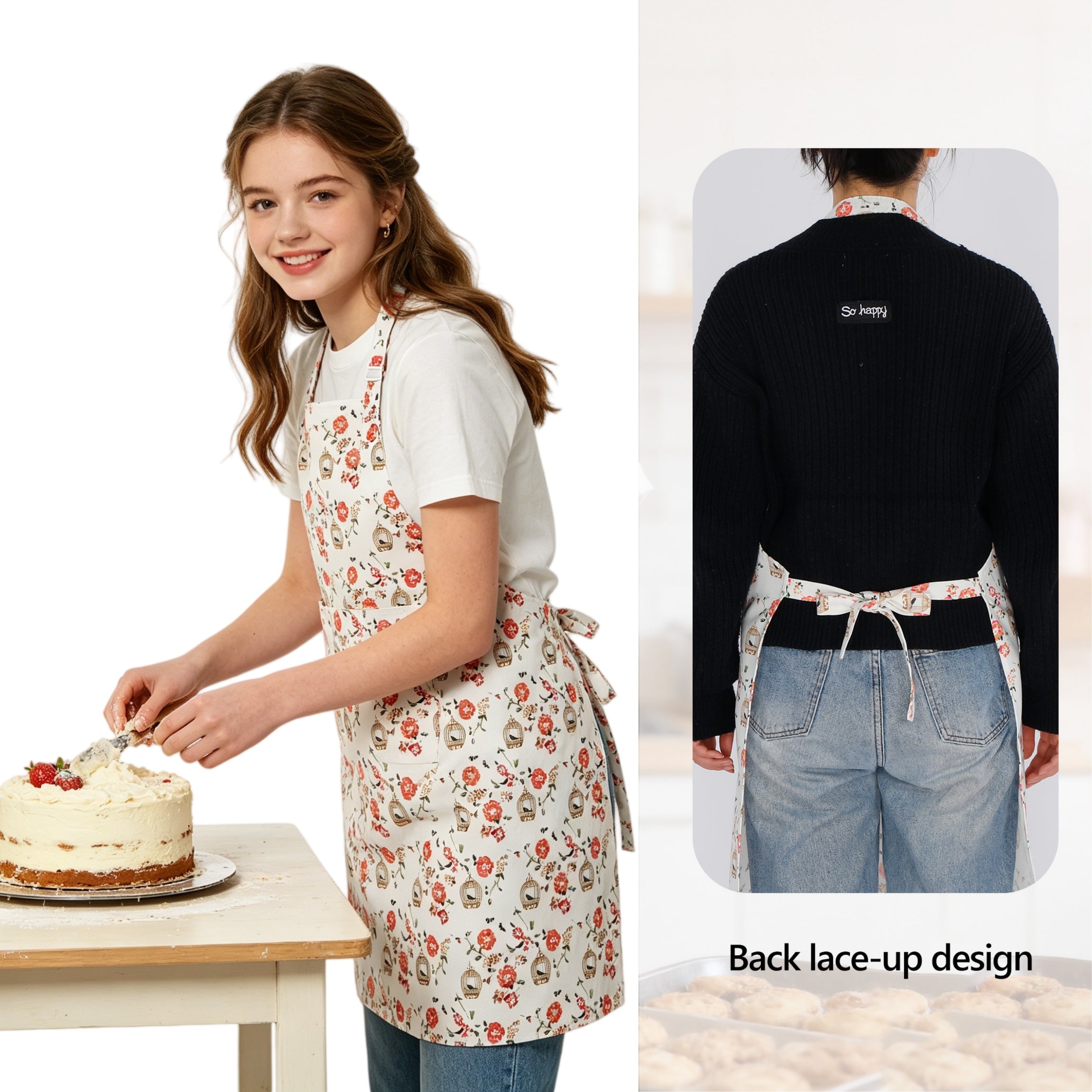 UNIWELL 1pc Adjustable Bib Aprons with 2 Pockets, Durable Kitchen Aprons for Cooking Baking