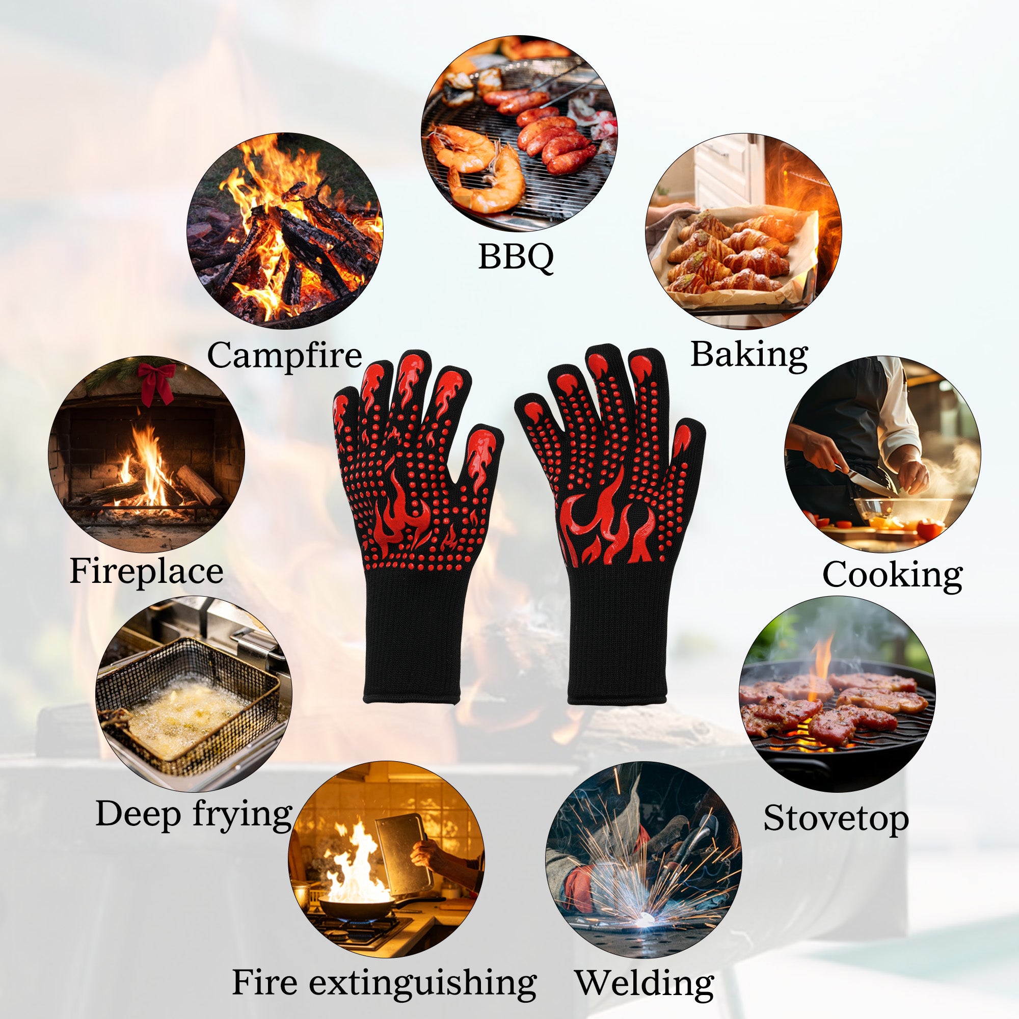 UNIWELL BBQ Gloves, Heat Resistant Cooking 1472°F Grilling Gloves for Barbecue,Fireproof, Cut-Resistant Grill Gloves