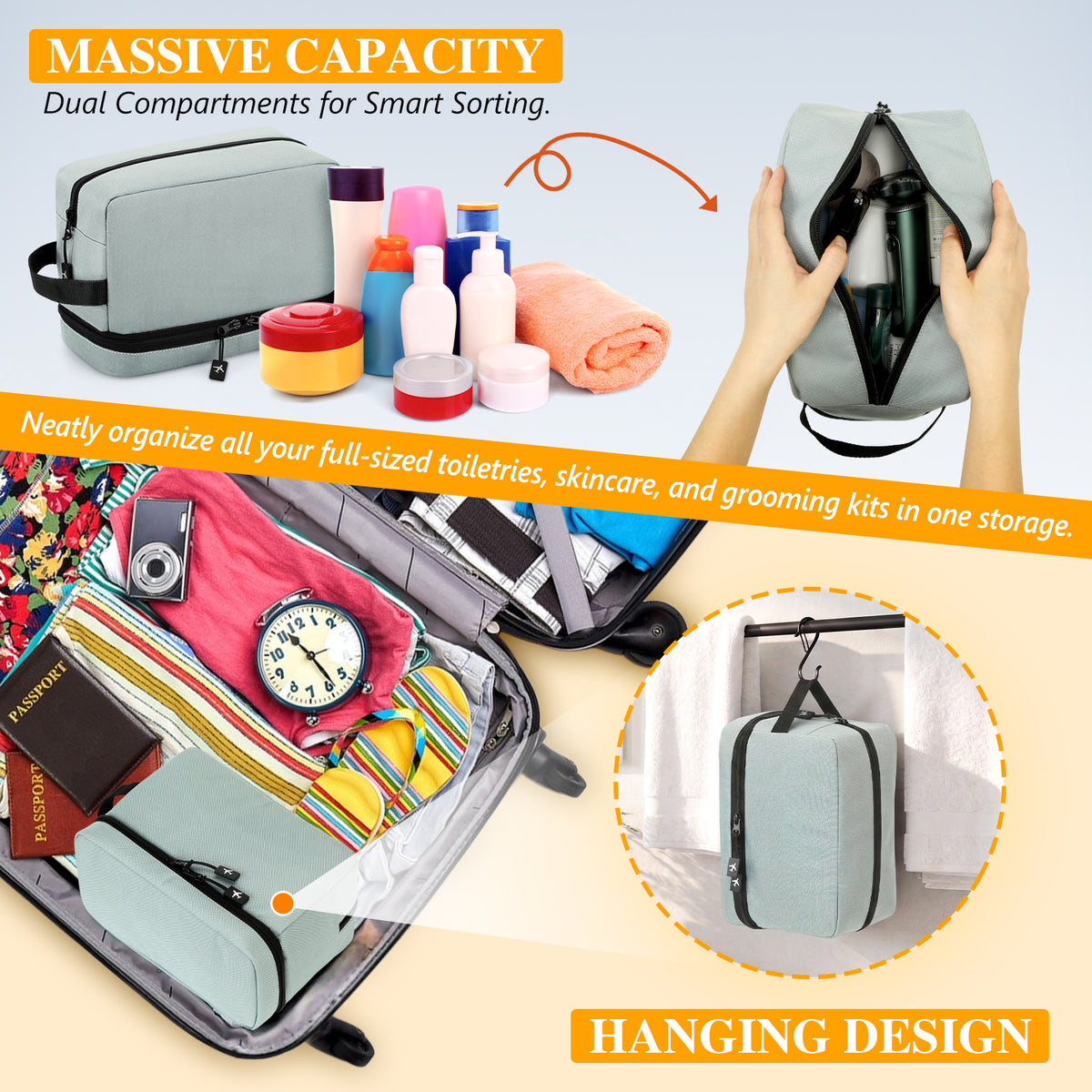 UNIWELL Travel Toiletry Bag for Men Women Travel Dopp Kit Water Resistant Shaving Bag for Toiletries Accessories Makeup Cosmetic Organizer Gift
