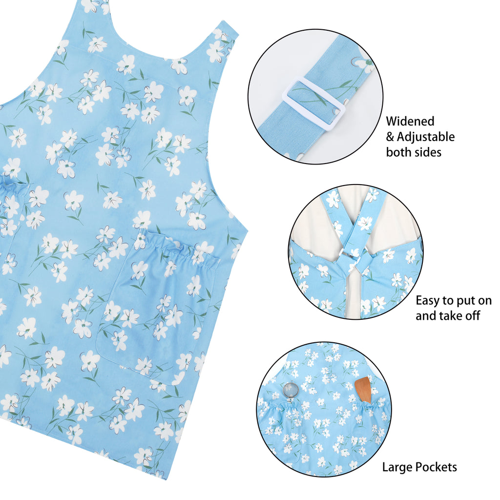 UNIWELL Oversized Aprons for Women with Pockets Cotton Polyester Adjustable Cross Back Apron for Cooking Baking Gardening