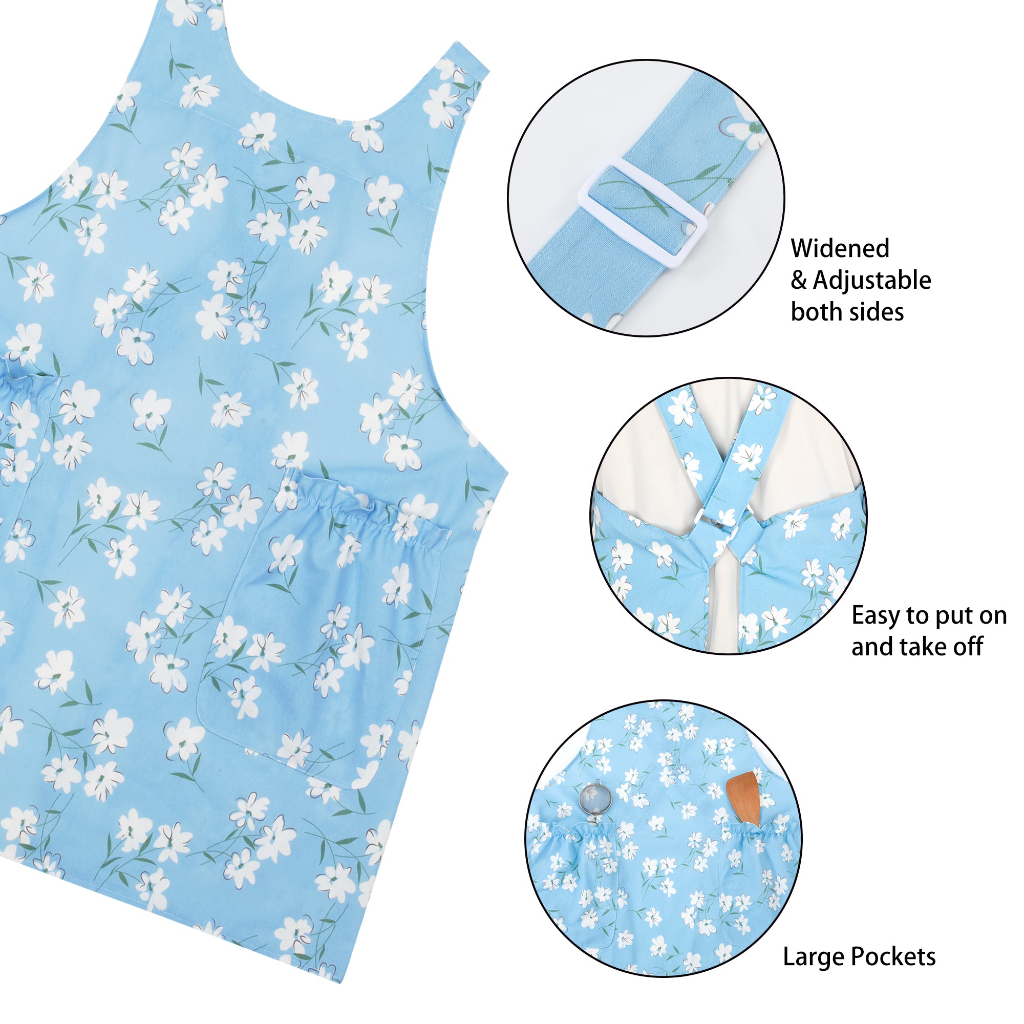 UNIWELL Oversized Aprons for Women with Pockets Cotton Polyester Adjustable Cross Back Apron for Cooking Baking Gardening