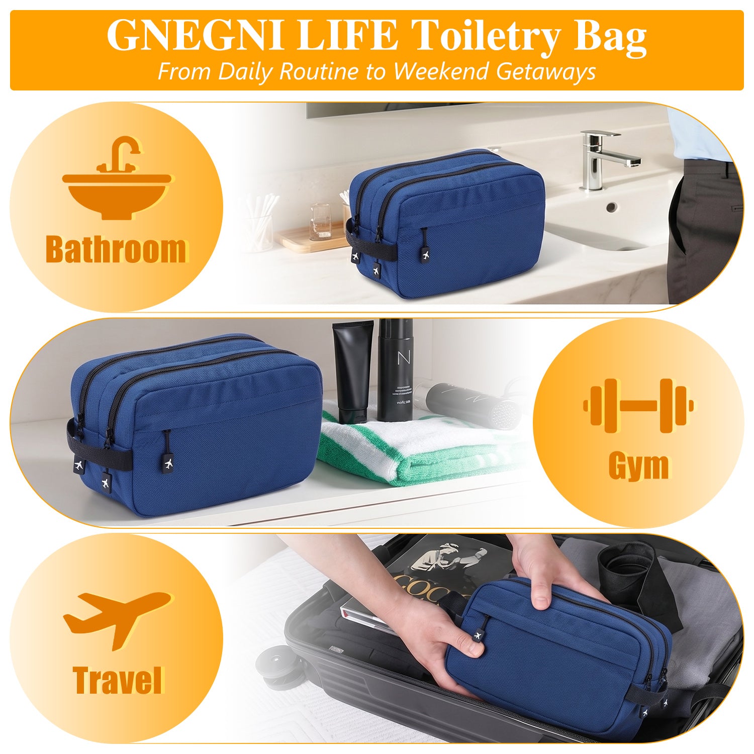 UNIWELL Toiletry Bag Travel Toiletry Organizer , Makeup & Cosmetic Bag for Women & Men Large Capacity Nylon Wash Pouch