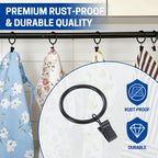 UNIWELL 20/40packs Curtain Rings with Clips, Heavy Duty Drapery Clip,Tension Rods Hooks, Polish Black Curtain Hooks Hangers