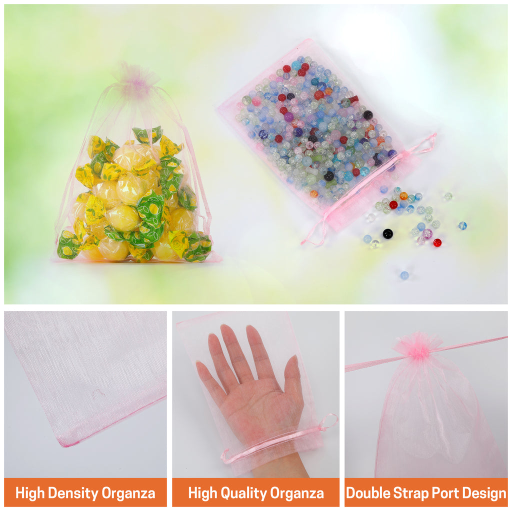 UNIWELL 100 Pcs 5x7 Inches Organza Bags Drawstring Mesh Jewelry Candy Pouches, Reusable Favor Bags for Christmas, Baby Shower, and Crafts
