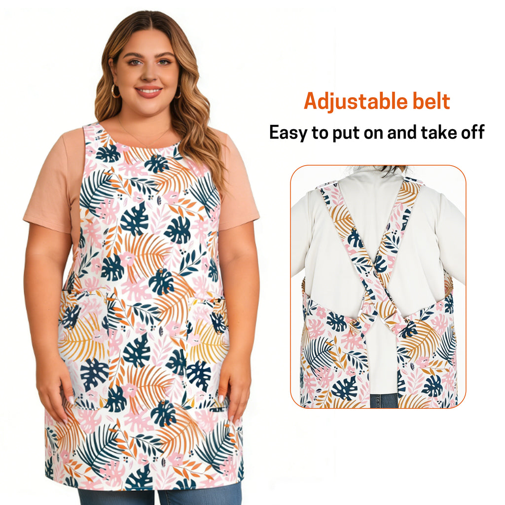UNIWELL Oversized Aprons for Women with Pockets Cotton Polyester Adjustable Cross Back Apron for Cooking Baking Gardening