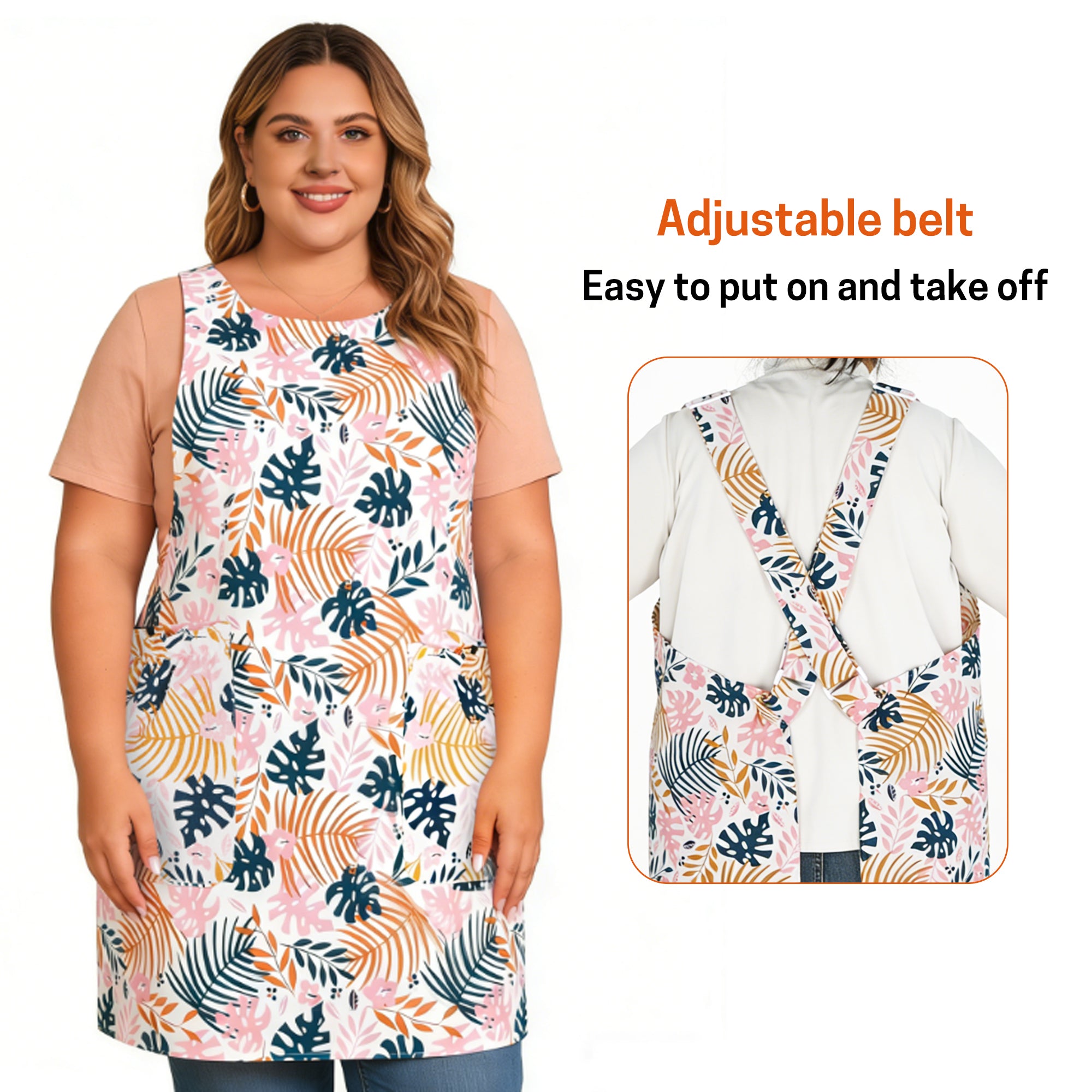 UNIWELL Oversized Aprons for Women with Pockets Cotton Polyester Adjustable Cross Back Apron for Cooking Baking Gardening