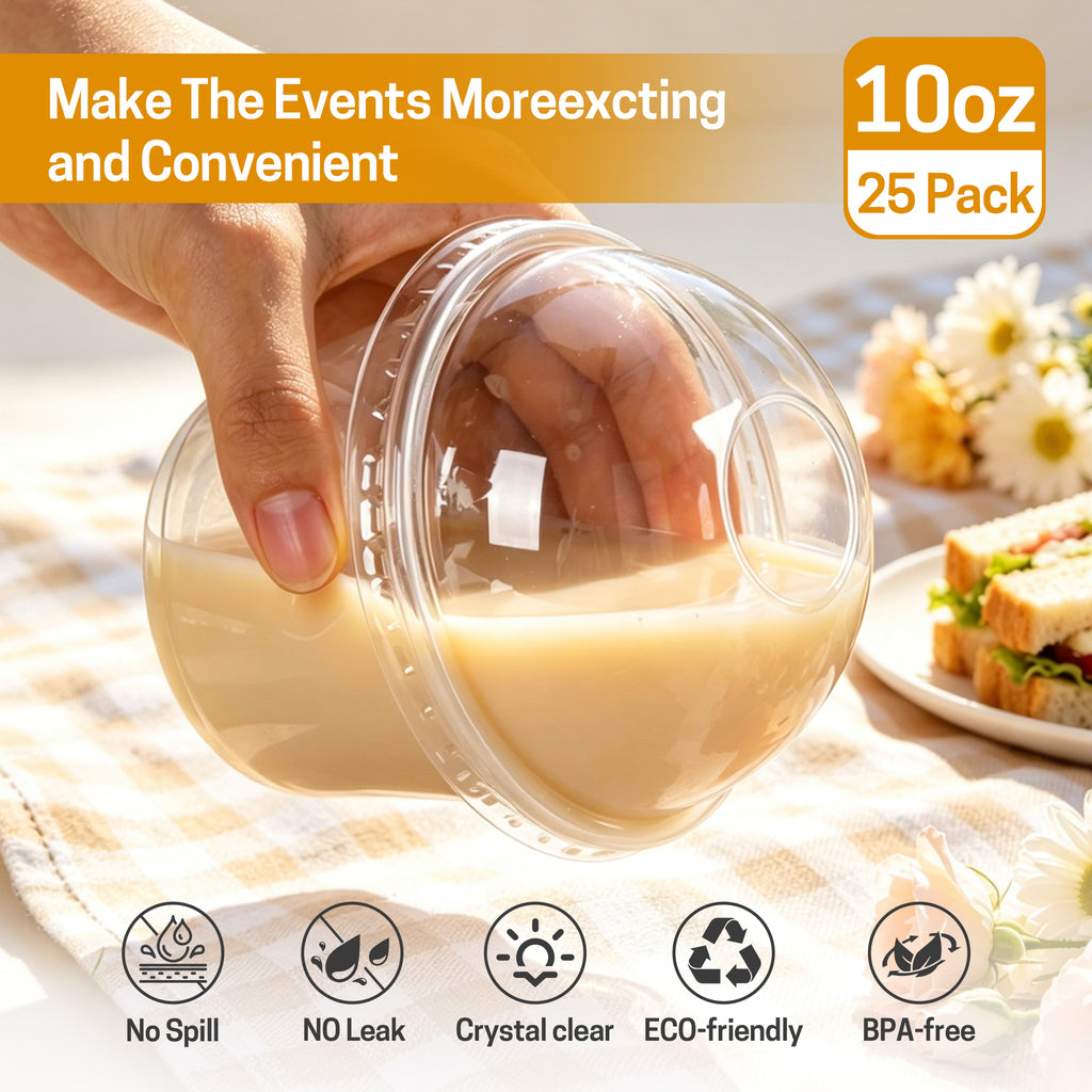 UNIWELL 25 Pack 10oz Plastic Dessert Cups with Lids ，Disposable Clear Parfait Cups with Dome Lids,Mini  Snack Bowls for Ice Cream,Cake,Fruit,Pudding,Yogurt