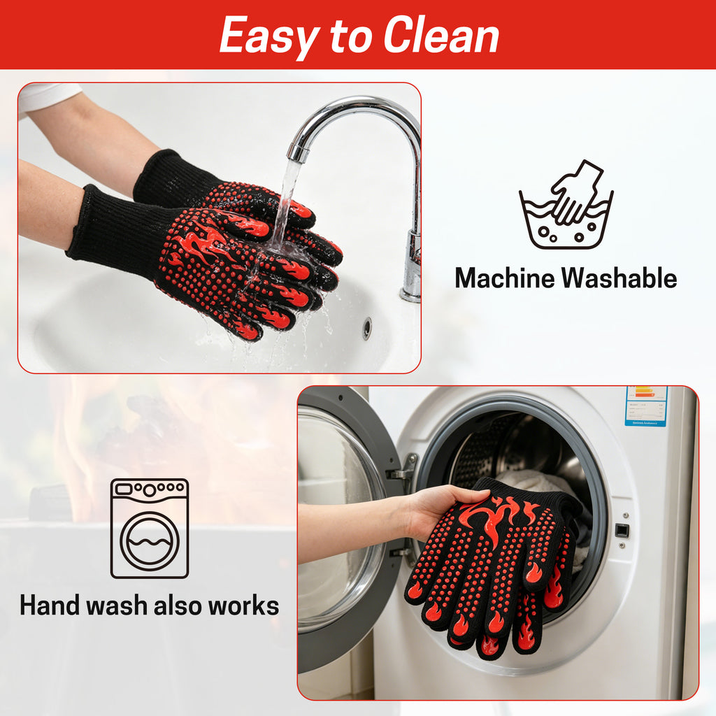 UNIWELL BBQ Gloves, Heat Resistant Cooking 1472°F Grilling Gloves for Barbecue,Fireproof, Cut-Resistant Grill Gloves