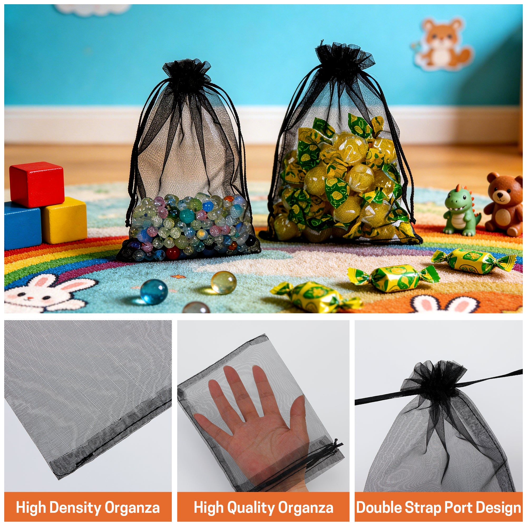 UNIWELL 100 Pcs 5x7 Inches Organza Bags Drawstring Mesh Jewelry Candy Pouches, Reusable Favor Bags for Christmas, Baby Shower, and Crafts