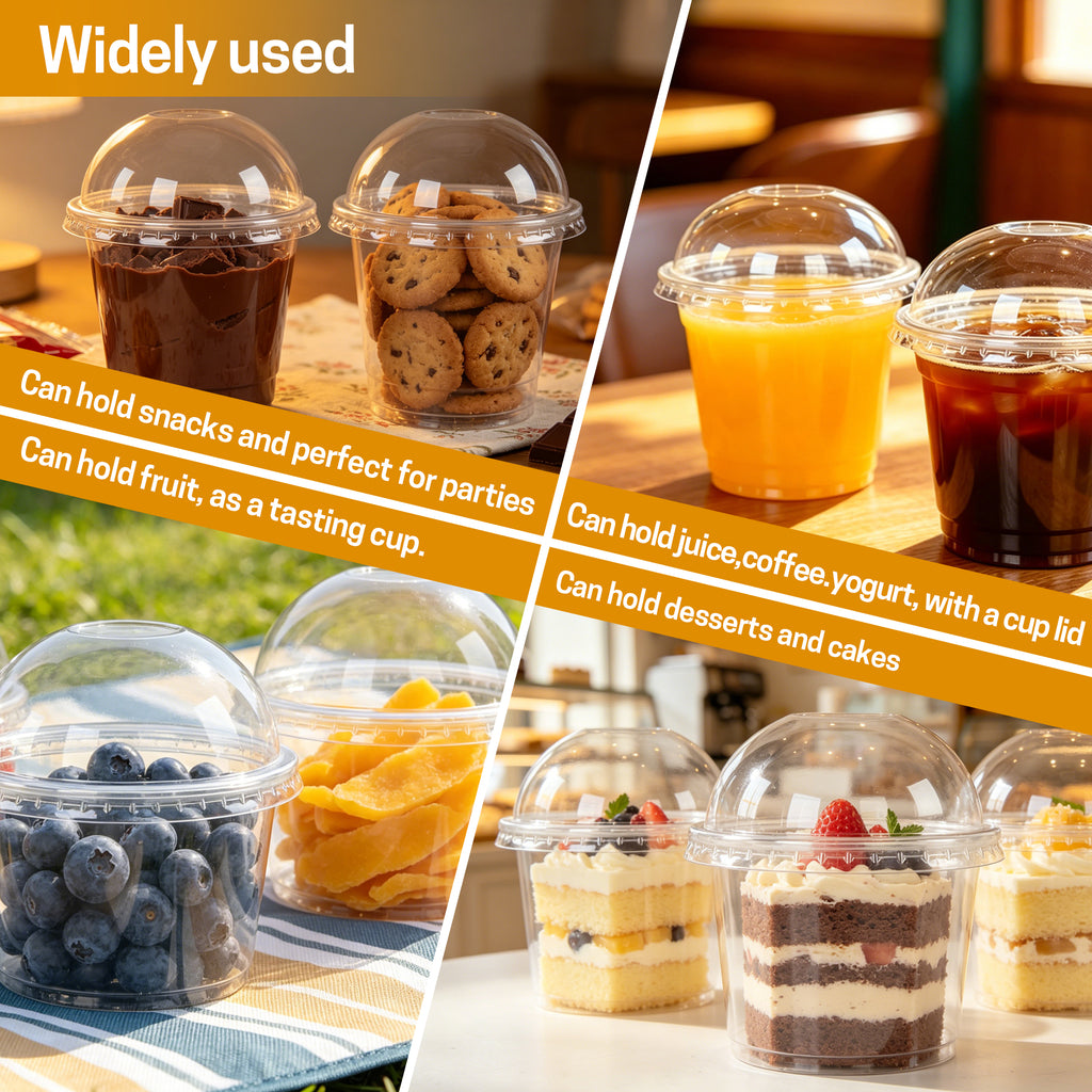UNIWELL 25 Pack 10oz Plastic Dessert Cups with Lids ，Disposable Clear Parfait Cups with Dome Lids,Mini  Snack Bowls for Ice Cream,Cake,Fruit,Pudding,Yogurt