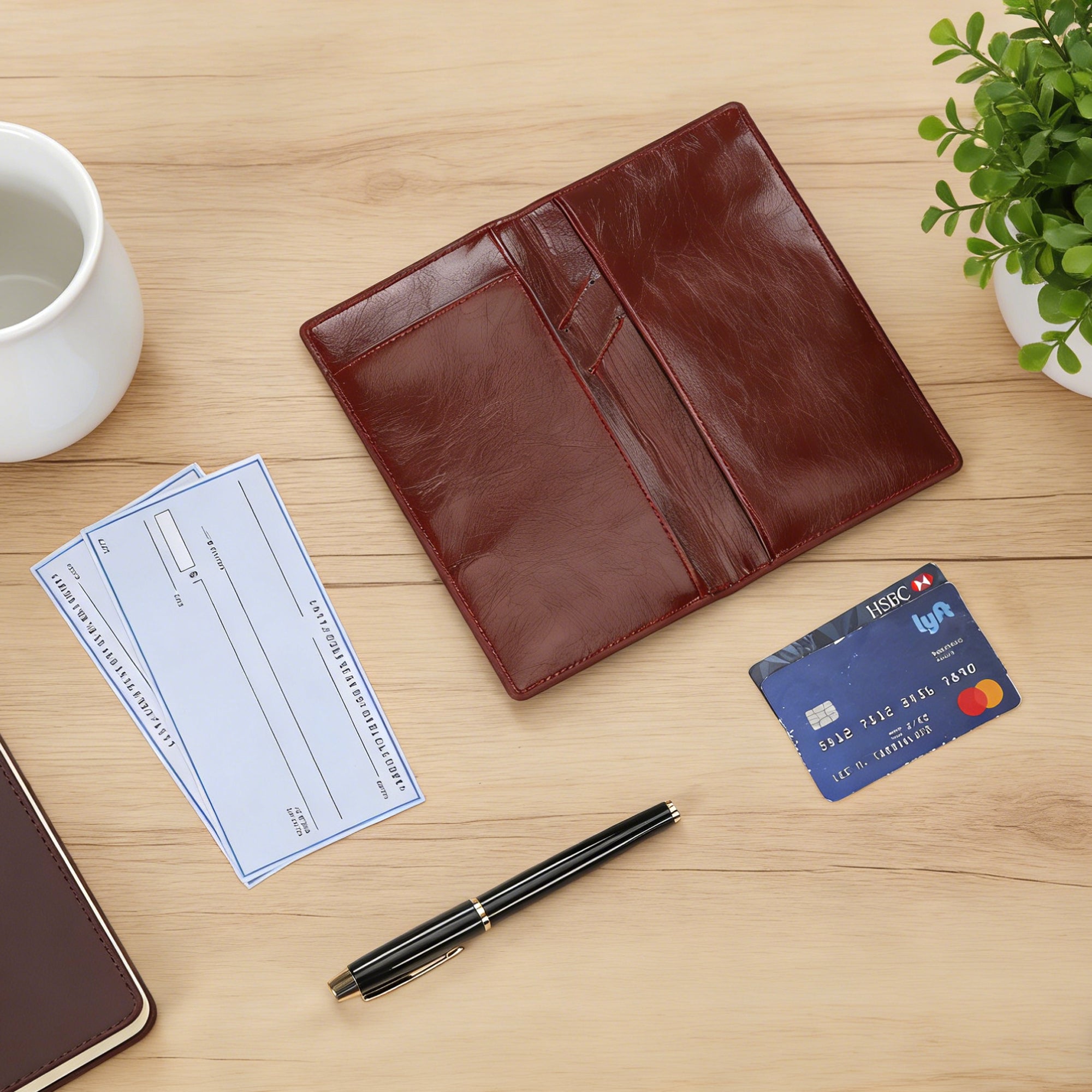 UNIWELL Leather Checkbook Holder for Personal Checks – Standard Checkbook Cover for Duplicate Checks, Big Capacity Wallet with Pen Holder & Card Slots