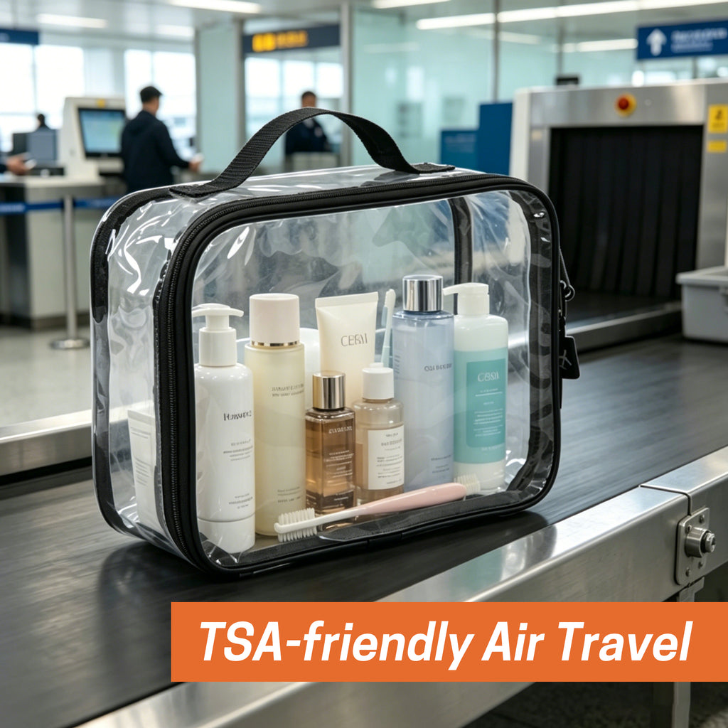 UNIWELL 2-Piece PVC Cosmetic Bags Blue Transparent  Waterproof Travel Clear Toiletry Pouch with Handle for Airport Travel