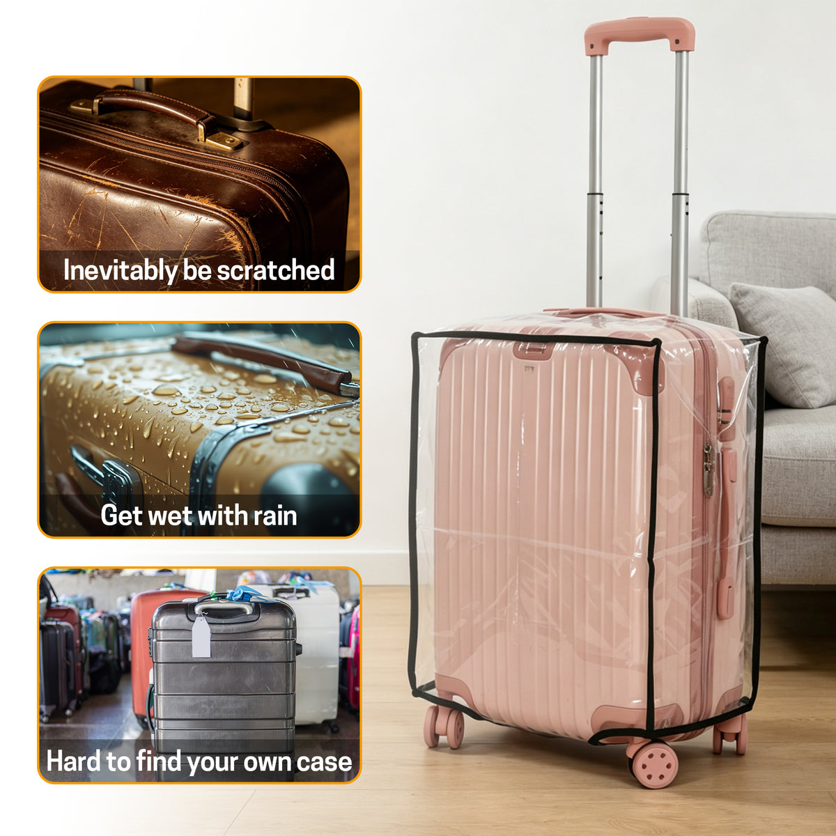 UNIWELL 3pack Luggage Cover Protector,20+24+28 inch Clear PVC Suitcase Dust Covers, Travel Dustproof Luggage Sleeve Protector