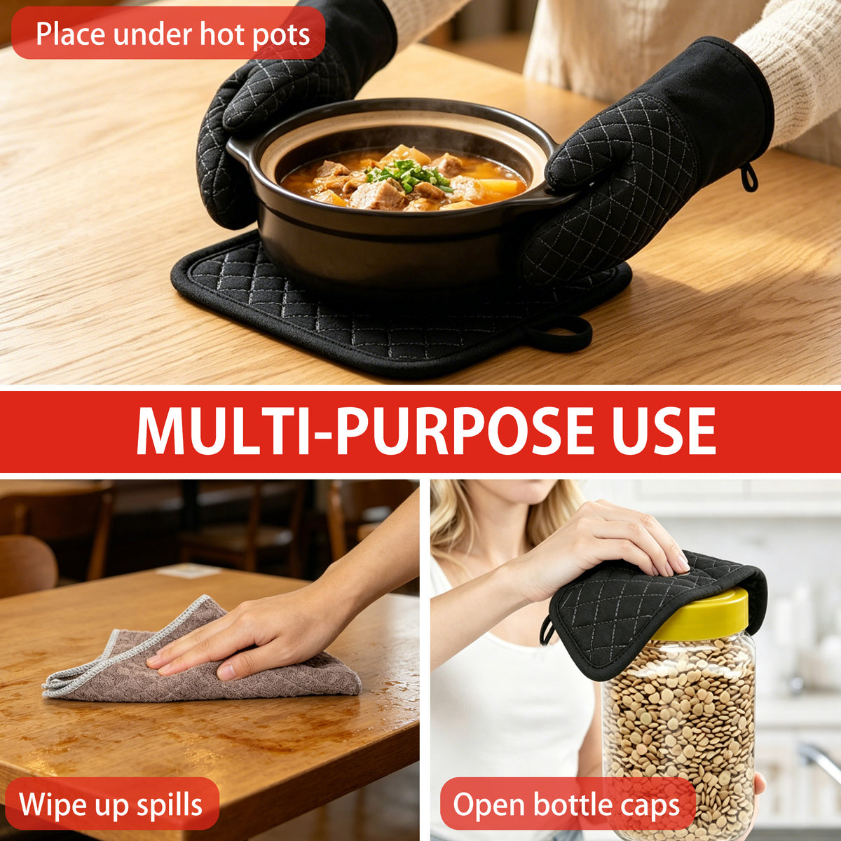 UNIWELL 6pack Oven Mitts Sets ,Kitchen Gloves and Pot holders Set Heat-Resistant Non-Slip for BBQ Baking Cooking