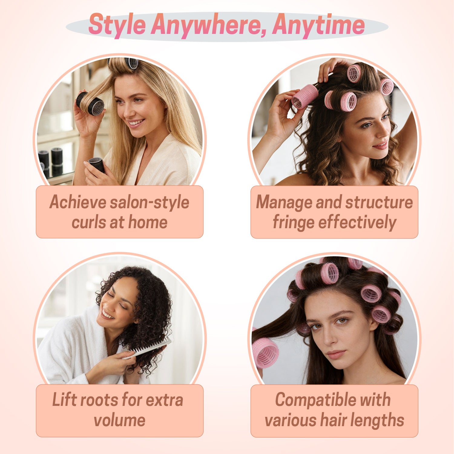 UNIWELL 52pcs Self Grip Velcro Hair Rollers, Reusable Heatless Curlers for Long Medium Short Hair, No Heat Sleep-in Salon Hairdressing Set