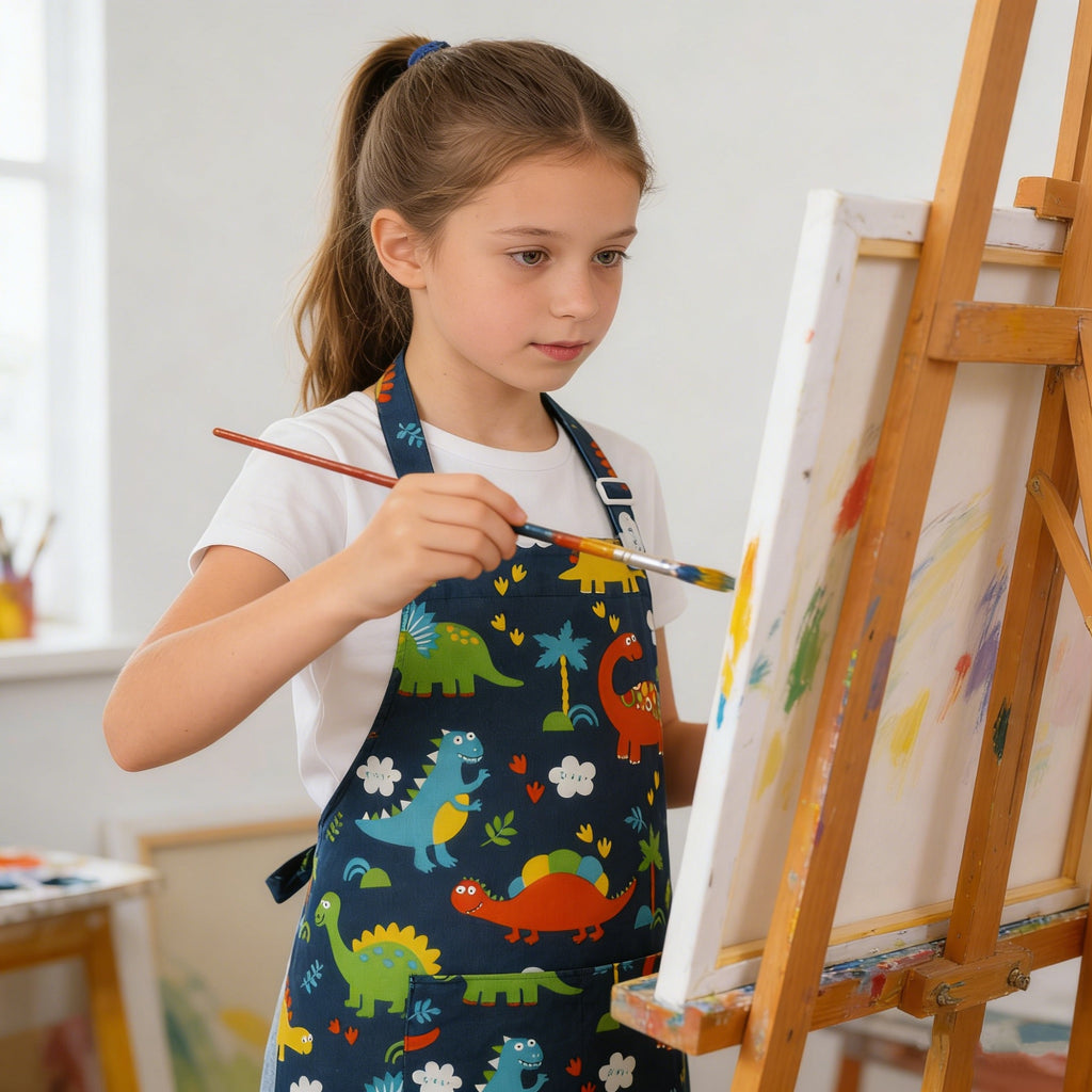 Kids Apron for 1.2‑1.5m Children, Adjustable Cooking Apron with Pocket for Kitchen Baking Painting Art