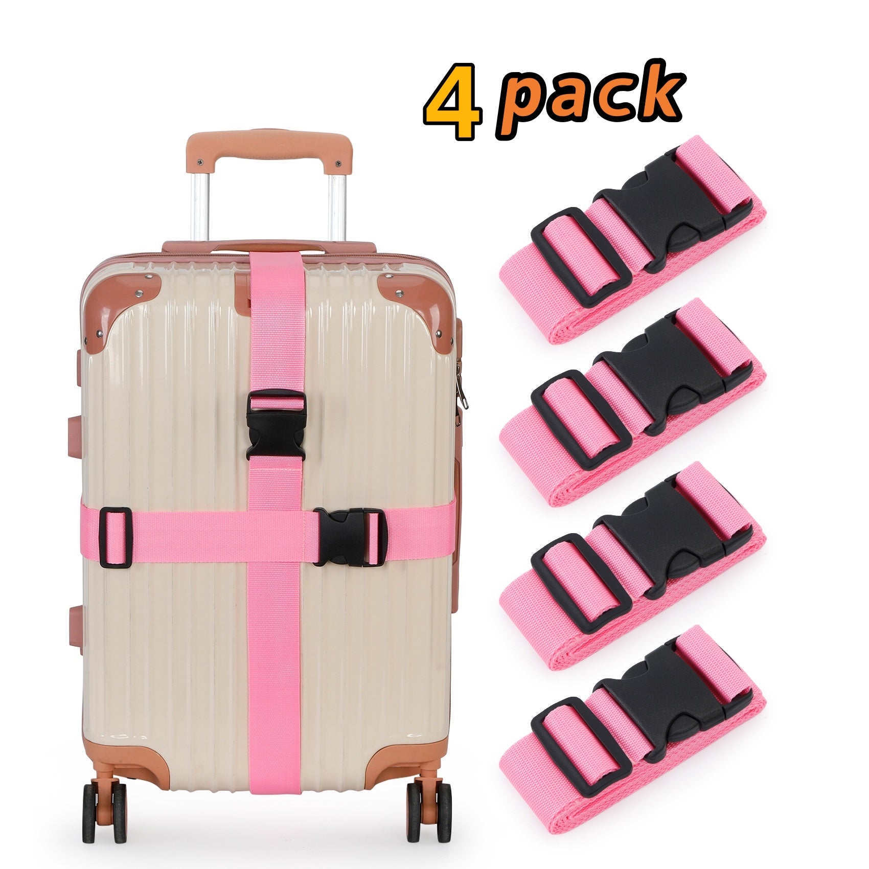 UNIWELL 4 Pack Adjustable Luggage Straps for Suitcases - Heavy Duty Travel Belt with Quick Release Buckle